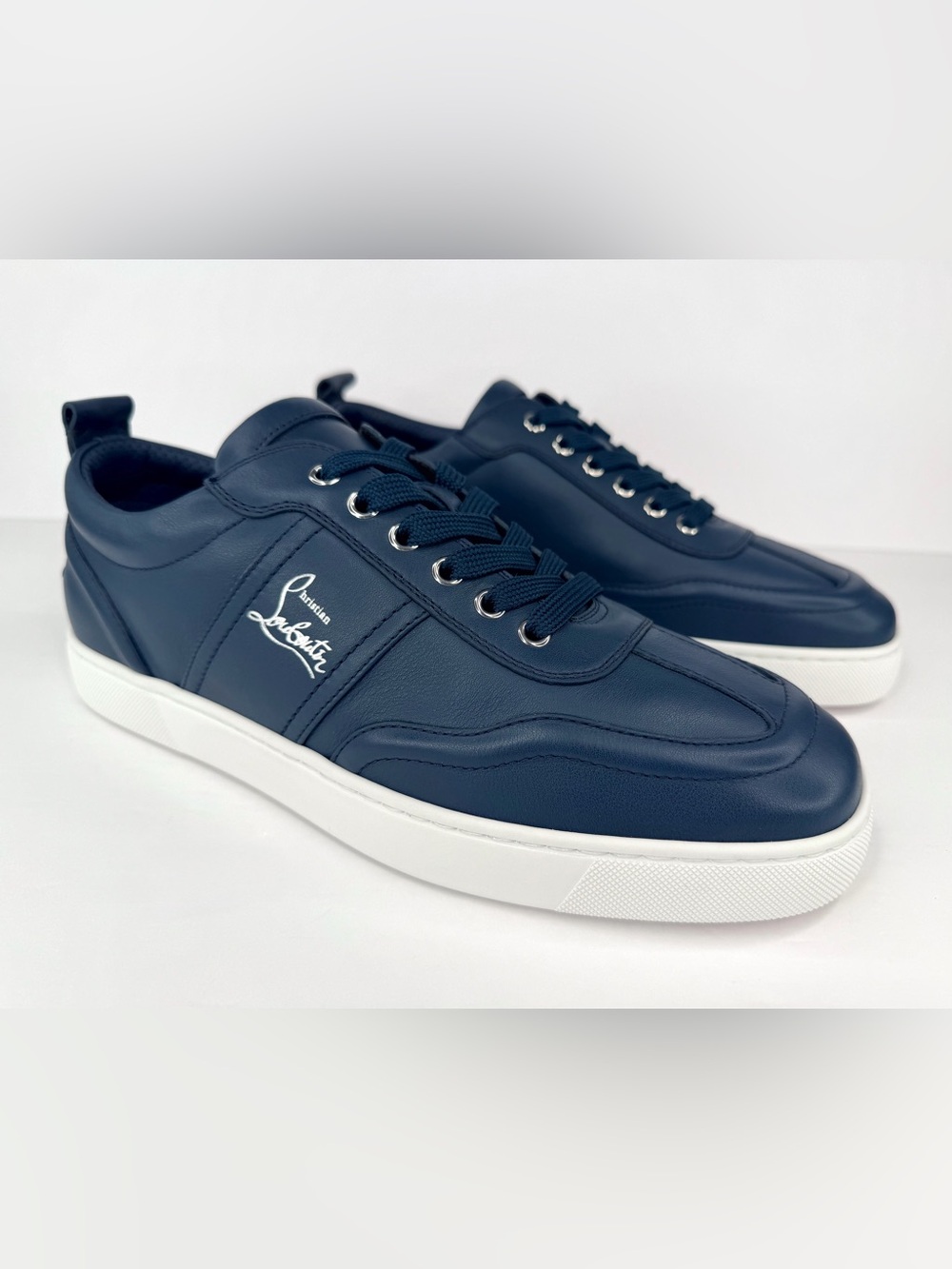 CHRISTIAN LOUBOUTIN Retero Flat Navy Leather Logo Ace Men Sneakers EU 44 - US 11